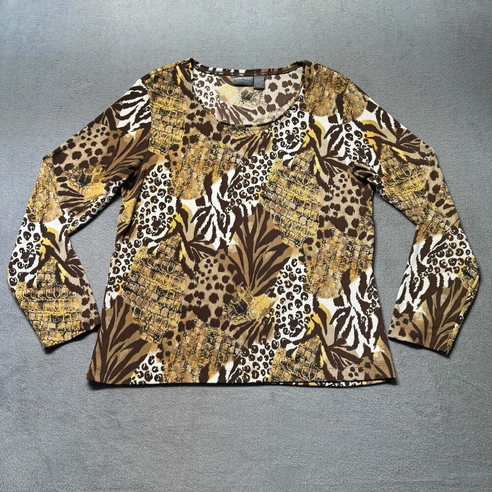 Chicos Additions Womens 2 US Large Top Multicolor Animal Print Long Sleeve EUC
